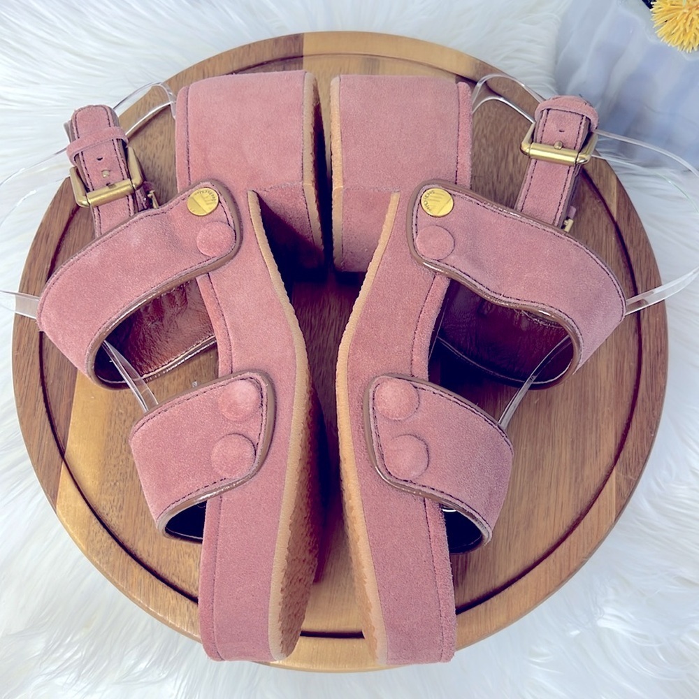 SEE BY CHLOE' l Pink Suede Galy Sandals Chunky Platform Summer Brass Hardware 39 - Picture 11 of 13